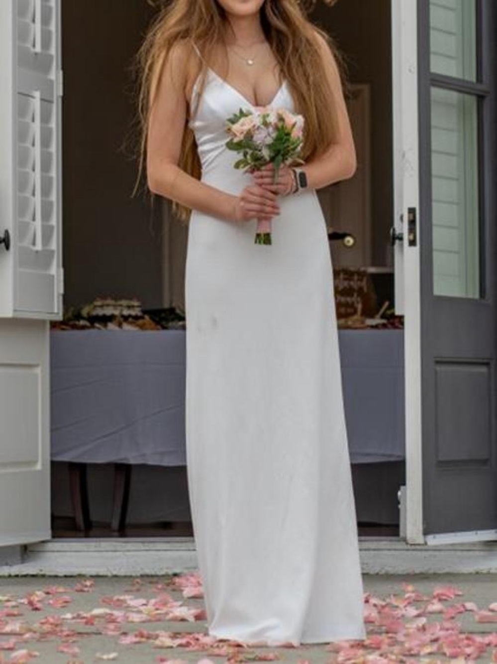 Lulu's White Satin V-Neck Slip Maxi Dress